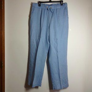 Calligraphie Straight Leg Linen Pants Baby Blue  Size Large